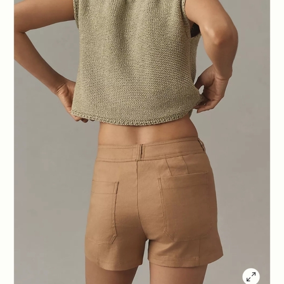 NWT Anthropologie - The Ettie Shorts by Maeve: Pitched Linen Edition Khaki - Picture 6 of 9